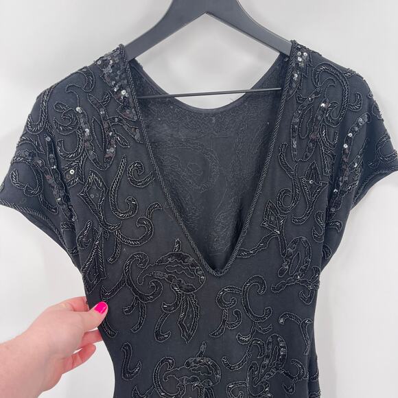 Vintage Cache Carmen Marc Valvo Black Sequin Dress Size Small - Picture 4 of 7